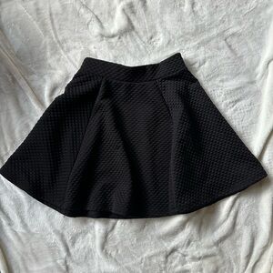 Black Quilted Textured Skater Skirt
